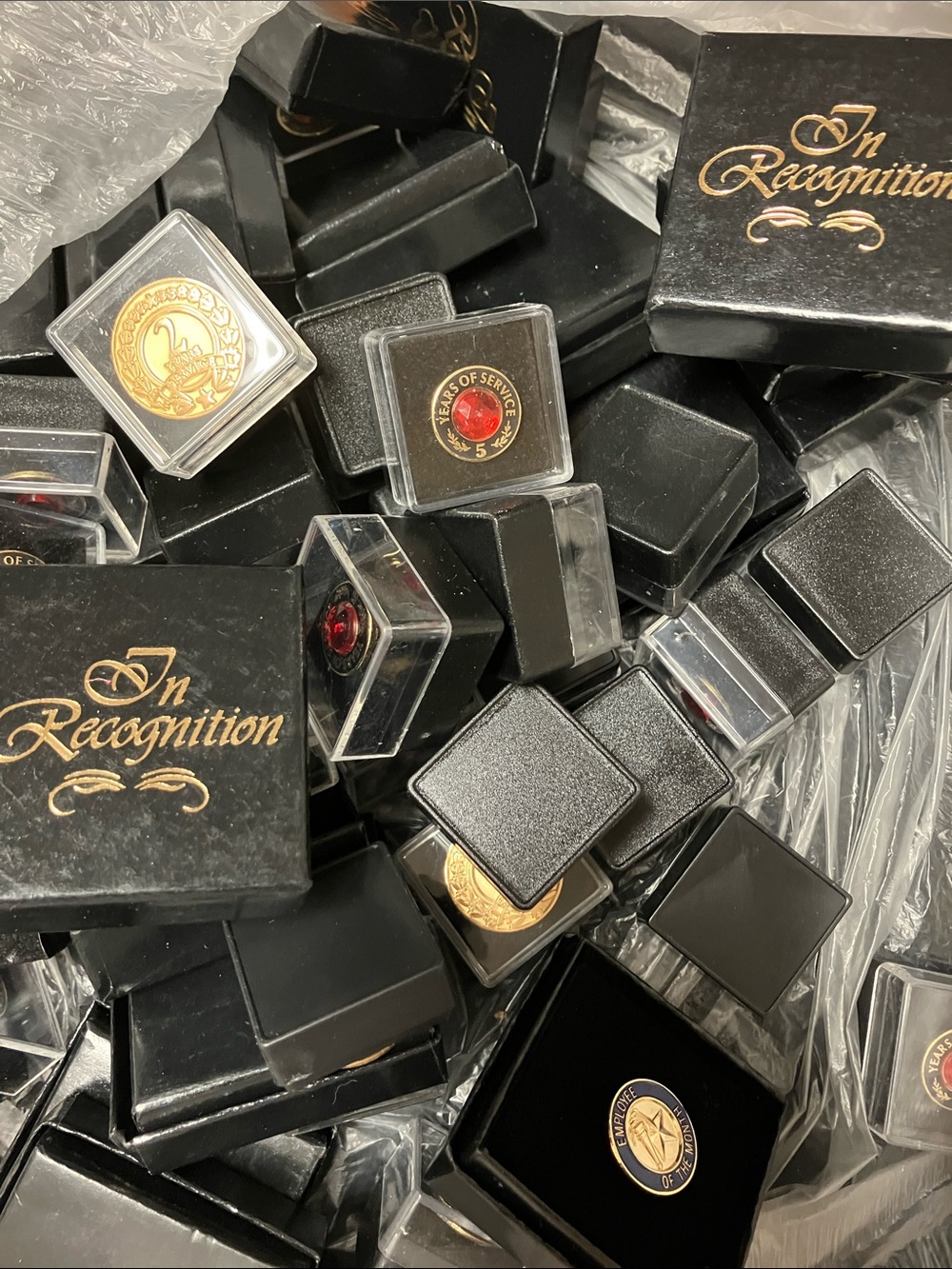 In Recognition Black Presentation Pin Box - Pack of Assorted Award Boxes